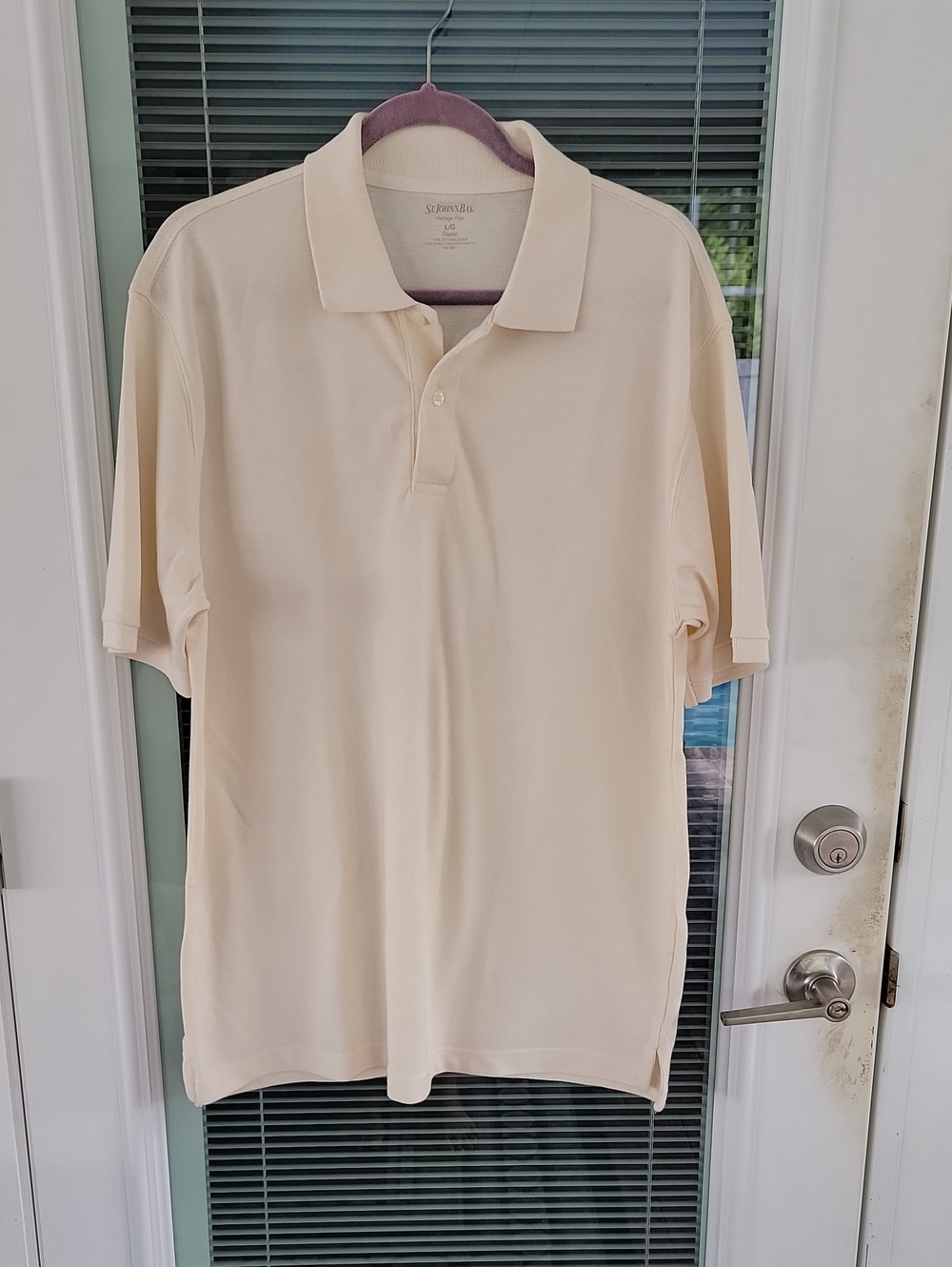 St. John's Bay Heritage Classic Short Sleeve Polo Sz L Cotton Cream